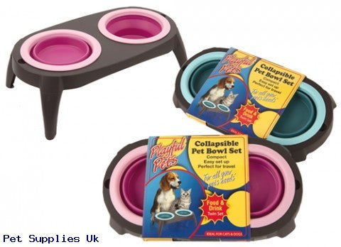 COLLAPSIBLE PET BOWL SET 2  ASST PVC COATED SLEEVE S/WRAP